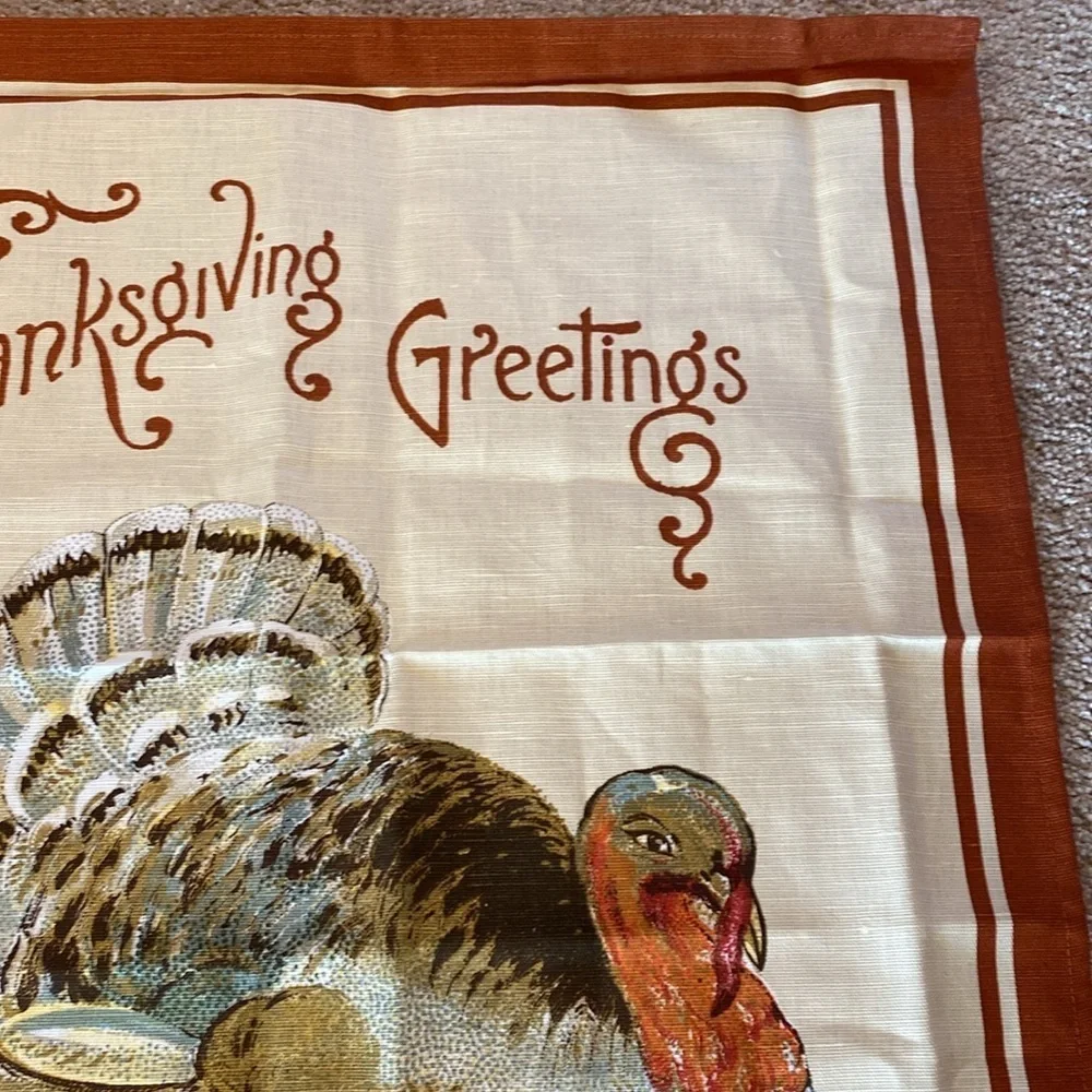Williams Sonoma Linen Thanksgiving Turkey Pumpkin Blend Tea Towel
